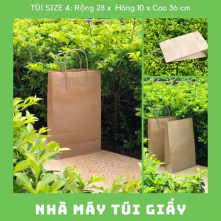 300 Chiếc Túi giấy Nhật quai xoắn nâu SIZE 4: 28x10x36cm CÓ QUAI đựng hàng 5kg