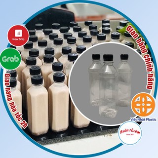 Chai nhựa vuông nắp đen 330ml, 450ml Việt Nhật - Chai đựng trà sữa, trà thái - Buôn rẻ 01282
