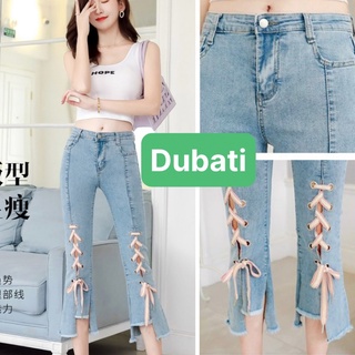 QUẦN JEAN NỮ CHẤT BÒ XANH LOE THẮT NƠ CHÂN SANG CHẢNH- DB 0281- DUBATI FASHION