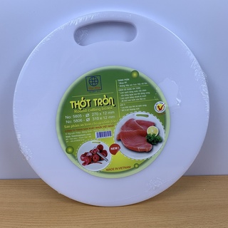 Thớt nhựa tròn trắng dầy thái thịt thái rau an toàn nhà bếp có lỗ treo tường tiện lợi No 5806