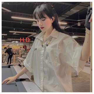 Áo sơ mi cộc tay túi kèm lô gô đen HĐ12