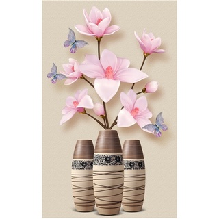 Tranh Đính Đá BÌNH HOA NGHỆ THUẬT (ĐÁ ABC CAO CẤP). Kích Thước: 75cm x 50cm