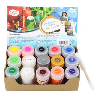 Màu nước Thiên Long Colokit WACO-C09- Bộ 15 màu- Gồm 12 màu cơ bản – Tặng thêm: 01 màu Gold ánh kim lấp lánh, 01 màu Sil