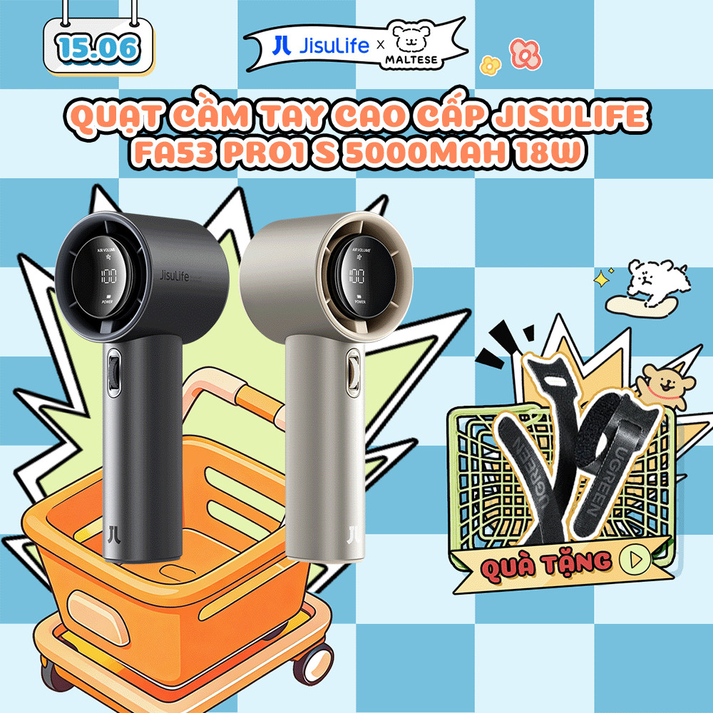 Quạt Cầm Tay Cao Cấp JISULIFE FA53 Pro1 ABS và Pro1 S - Con Lăn Tốc Độ - Đèn LED Hiển Thị - Sử Dụng Đến 15H BH 12 Tháng
