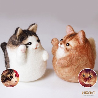 Bộ Kit Len Chọc Thú Cưng Hình Mèo, tặng kèm kim chọc và mút lót, móc khóa - BKCM