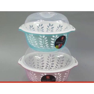 Bộ rổ nhựa 2 lớp có nắp đậy hình tròn