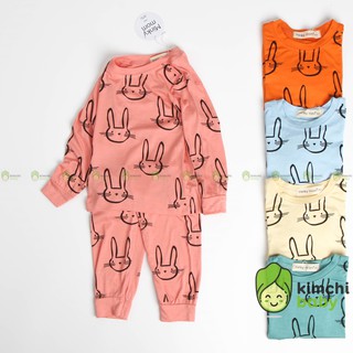 Đồ Bộ Bé Gái, Bé Trai Minky Mom Vải Thun Lạnh Họa Tiết Thỏ In Chìm, Bộ Dài Tay Thu Đông Cho Bé MKMTD2105