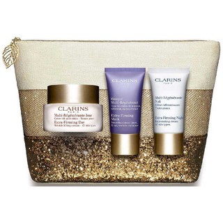Túi mỹ phẩm Clarins sọc kẻ ánh vàng