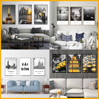 [HCM] Bộ 3 Tranh canvas giá xưởng- tranh treo tường chủ đề phong cảnh kèm khung cao cấp- tặng kèm đinh đa năng treo