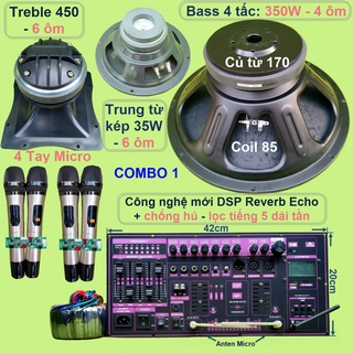 Mạch loa kéo 4 tấc đơn công suất 400W đỉnh cao DSP Reverb Echo có chống hú Equalizer 5 Band loa Bass xịn và kèm Mic xám