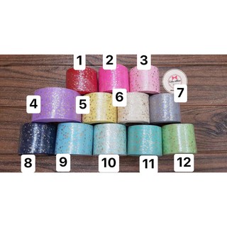 2 mét - Ruy băng voan dạng lưới, có nhũ sao nhỏ, nhiều màu, cỡ 60mm