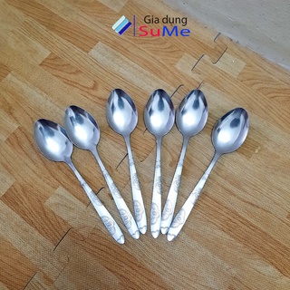 Thìa Inox cán dài ăn cơm, thìa Inox cho bé, thìa ăn sinh tố cán hoa đẹp
