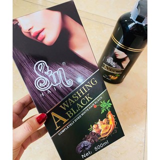 Dầu gội phủ bạc Sin Hair tinh chất nhân sâm nhuộm tóc màu đen cho tóc bạc sau sinh, do tuổi tác 500ml