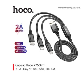 Cáp sạc 2A Hoco X76 Type-C/Lightning/Micro dây dù siêu bền dài 1M cho Smartphone