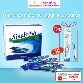 Muối rửa mũi xoang Sinufresh của Cát Linh, thành phần tự nhiên - Hộp 50 gói muối biển nano, giảm tắc mũi
