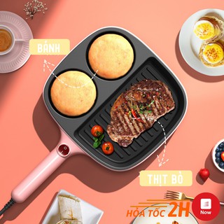 Chảo Điện 3 Ngăn Chống Dính Cao Cấp, Chảo Ốp La Trứng, Làm Bánh Mì, Chiên,Xào Đa Năng