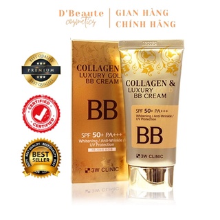 Kem nền trang điểm 3 trong 1 3W Clinic Collagen &amp; Luxury Gold BB Cream SPF50+ PA+++ 50ml - Hàn Quốc Chính Hãng