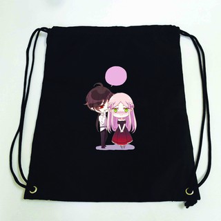 Balo dây rút đen in hình VẾT CẮN NGỌT NGÀO mahua chibi anime túi rút đi học xinh xắn thời trang