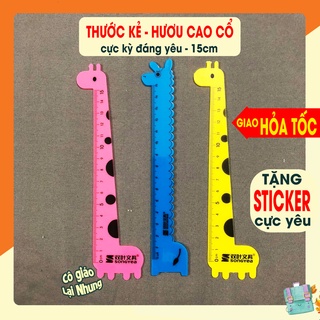 [Tặng sticker] Thước kẻ hươu cao cổ, voi cực kỳ dễ thương 15cm