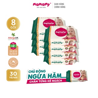 Combo 8 gói Khăn ướt Mamamy 30 tờ/gói, kháng khuẩn, an toàn cho bé
