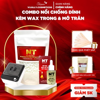 Combo triệt lông NỒI CHỐNG DÍNH CERAMIC kèm 100g wax beans và mỡ trăn, wax lông tay, chân, nách, bikini, râu, mũi.