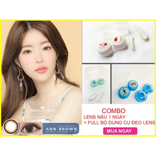 Combo Lens Nâu 1 Ngày ANN365 (1 Cặp) Và Bộ Dụng Cụ Đeo Lens (Khay + Cây Gắp + Cây Đeo Lens)