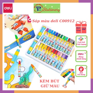 Bút màu sáp dầu Deli SuperWings Đội Bay Siêu Đẳng 12,18,24 màu, tô mịn - an toàn cho bé - tặng kẹp chống bẩn - C009