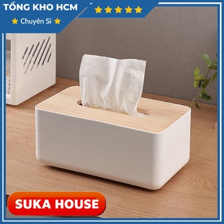Hộp Đựng Khăn Giấy Rút Nắp Gỗ Để Bàn SUKAHOUSE H237