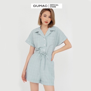 [Mã WABRGU3 giảm 10% đơn 99K] Jumpsuit ngắn phối nơ eo GUMAC màu xanh tay ngắn năng động DB5114