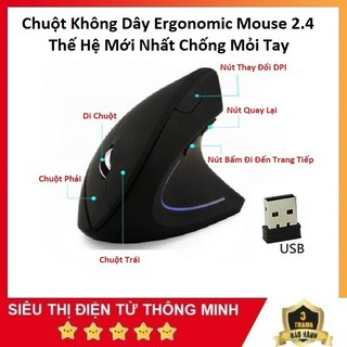 Chuột Không Dây Ergonomic Mouse 2.4 GHz, (Đen) kiểu Dáng Đứng Chống Mỏi - Thế Hệ Mới Nhất 2021