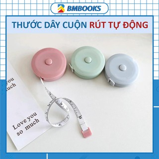 Thước dây cuộn mini dạng rút bỏ túi dài 1.5m tự động thu gọn 3 màu pastel xinh xắn BMBooks