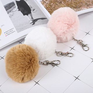Móc khóa quả bông xù lông vũ mềm mịn nhiều màu gắn chìa khóa balo túi xách 6cm