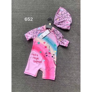 Set bơi liền thân ngựa pony kèm mũ bé gái