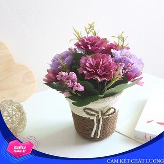 Hoa giả trang trí để bàn, chậu hoa cẩm chướng  - HF002  (nhiều màu lựa chọn)