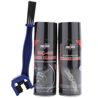 Bộ Combo Bôi trơn dưỡng sên Thunder 400ml, vệ sinh sên MC-40 400ml, tặng bàn chải sên chuyên nghiệp