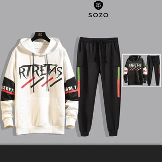 Set Bộ 2 Món Quần Dài + Áo Hoodie Nón Nam Nữ Unisex Chất Vải Nỉ CB2_WAH051NO_MQU075NODEF7 (Rtretas + 2 Sọc Túi Vuông)