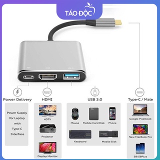 Hub Type C 3in1 - Cổng chuyển đổi HUB USB Type-C to HDMI, USB 3.0, PD Type-C cho Laptop Macbook, Điện thoại, Samsung Dex