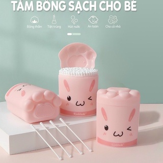 Tăm bông sơ sinh Hình Lợn Hồng Kichilachi thân giấy, bông ngoáy tai trẻ em hộp 200 que