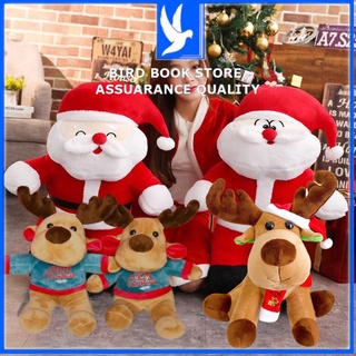 Gấu bông ông già noel và tuần lộc mặc áo, quàng khăn trang trí cây thông Birdbook