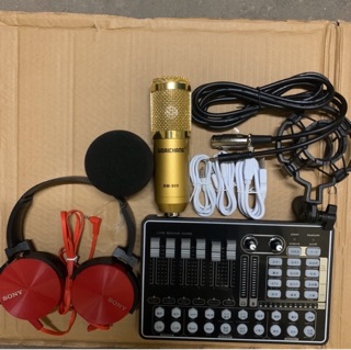 Combo thu âm livestream Mic BM900-sound card H9 kèm tai ỐP đầy đủ dây live lấy nhạc bh