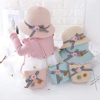 Set mũ cói kèm túi 2 hoa siêu yêu cho bé(4-8 tuổi)