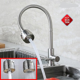 Vòi đơn chậu rửa bát Inox 304 thân xoắn 2 chế độ nước VRB 907 tặng dây cấp inox