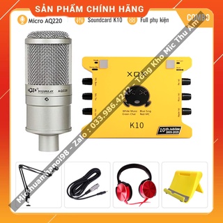 Trọn Bộ Sound Card K10 Mic AQ220 Hàng Loại 1 . Âm Thanh Cực Hay , Livestream Bigo , Facebook , Tik Tok
