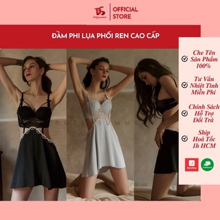 [Cao Cấp] Đầm Ngủ Phi Lụa Phối Ren Cup Ngực Gợi Cảm,Satin Lụa Bóng Đẹp Mịn Mát Ít Nhăn Phối Ren Khoét Lưng Kiểu Quyến Rũ