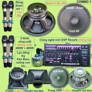 Mạch loa kéo 4 tấc đôi đỉnh cao 400W + 400W DSP Reverb Echo có chống hú - Equalizer 5 Band 2 kênh loa Bass xịn mic xám