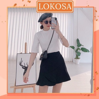 Áo Len Nữ Hàn Quốc LOKOSA Áo len tăm cộc tay nữ thiết kế cổ tròn kiểu dáng basic Hàn Quốc đẹp AO024