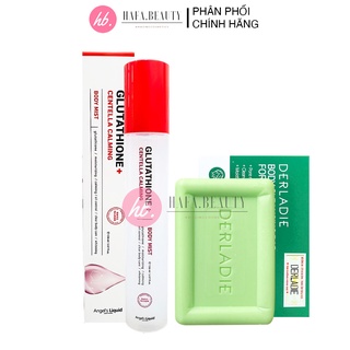 Xịt giảm mụn thâm body Angel's Liquid 150ml &amp; Xà phòng giảm mụn cơ thể Derladie 50g