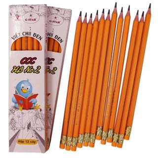 Bút chì gỗ 2B có gôm (12 cây/hộp)