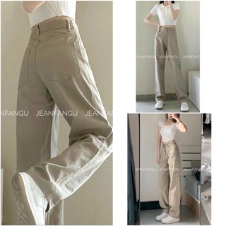 Quần jean ống rộng màu kaki cực đẹp cạp cao hách dáng , quần bò cullotest màu cá tính by Jeanfangu