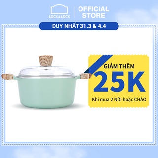 [Mã LIFELOCK44 giảm 12% đơn 250K] Nồi nhôm chống dính nắp thủy tinh Lock &amp; Lock, 20cm, màu Mint CCA201